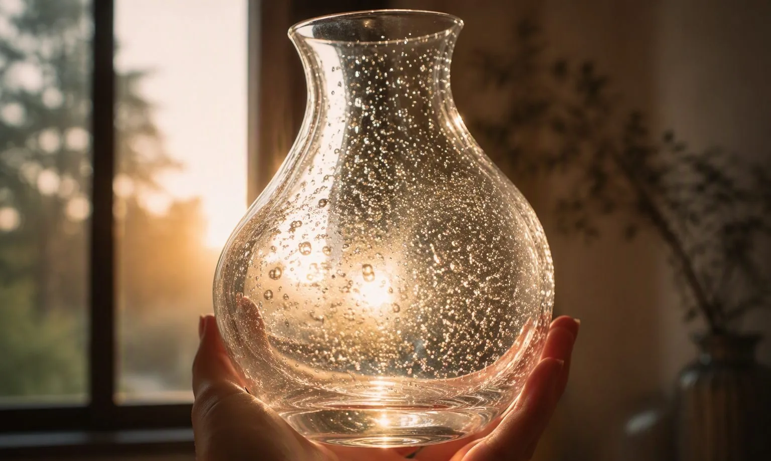 Bubbles visible in a molten glass gob during hand-blowing