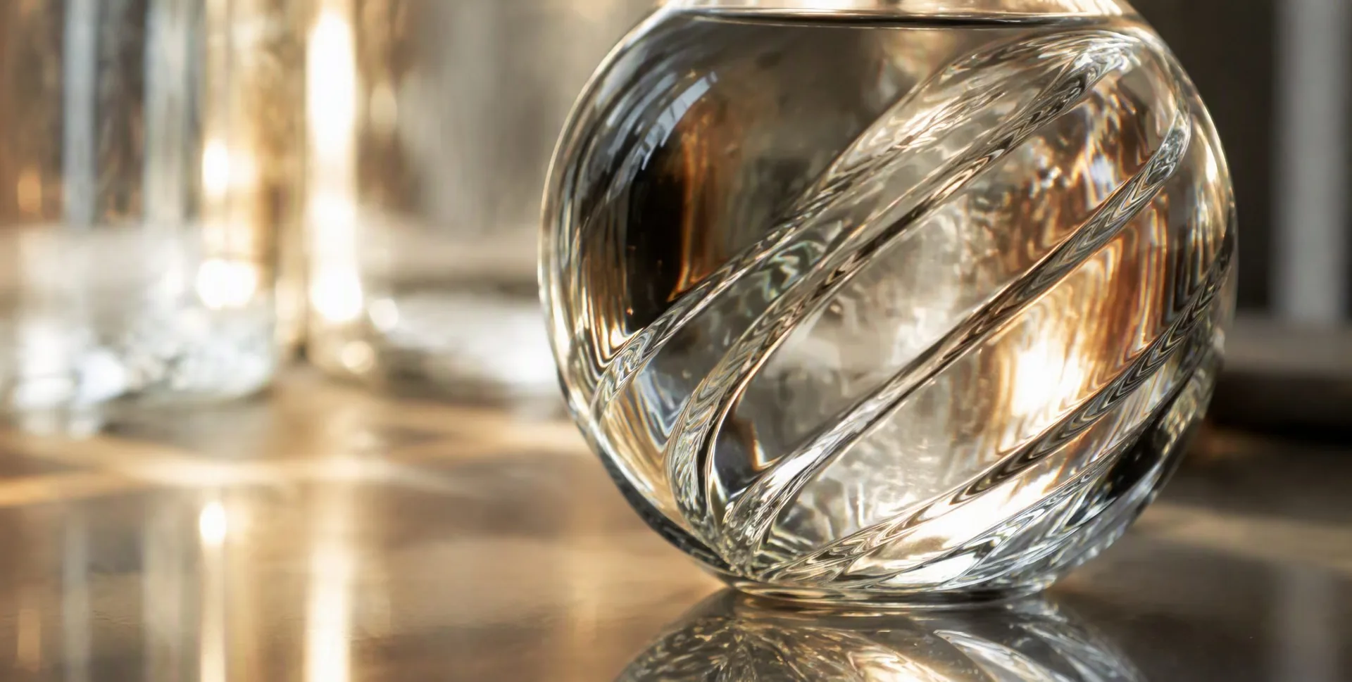 A flame sweeps across the rim of a glass, leaving a soft luminous sheen