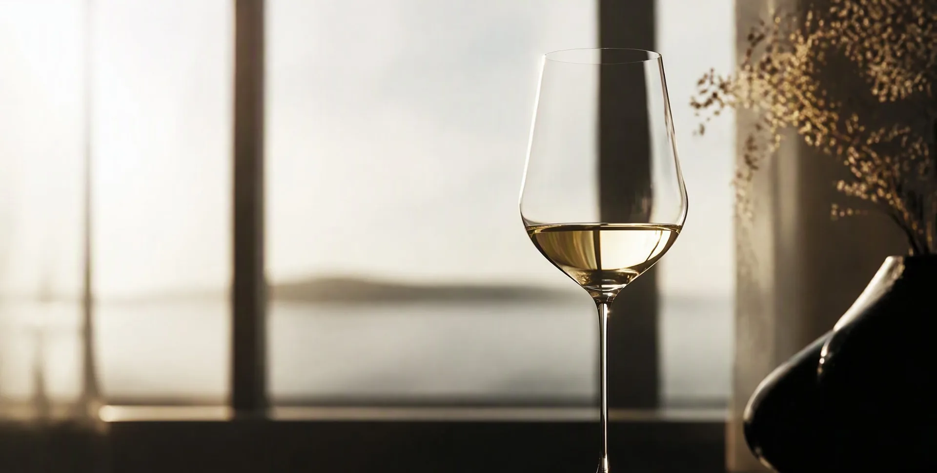 Artisan holding a thin-wall glass, light refracting through the delicate rim