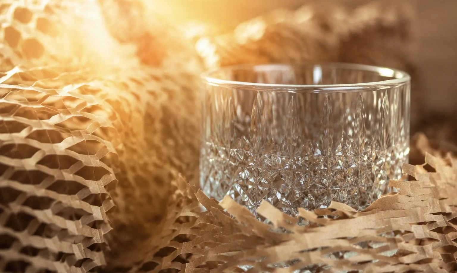 Artisan holding a hand-blown glass, checking its fit against a custom paper insert